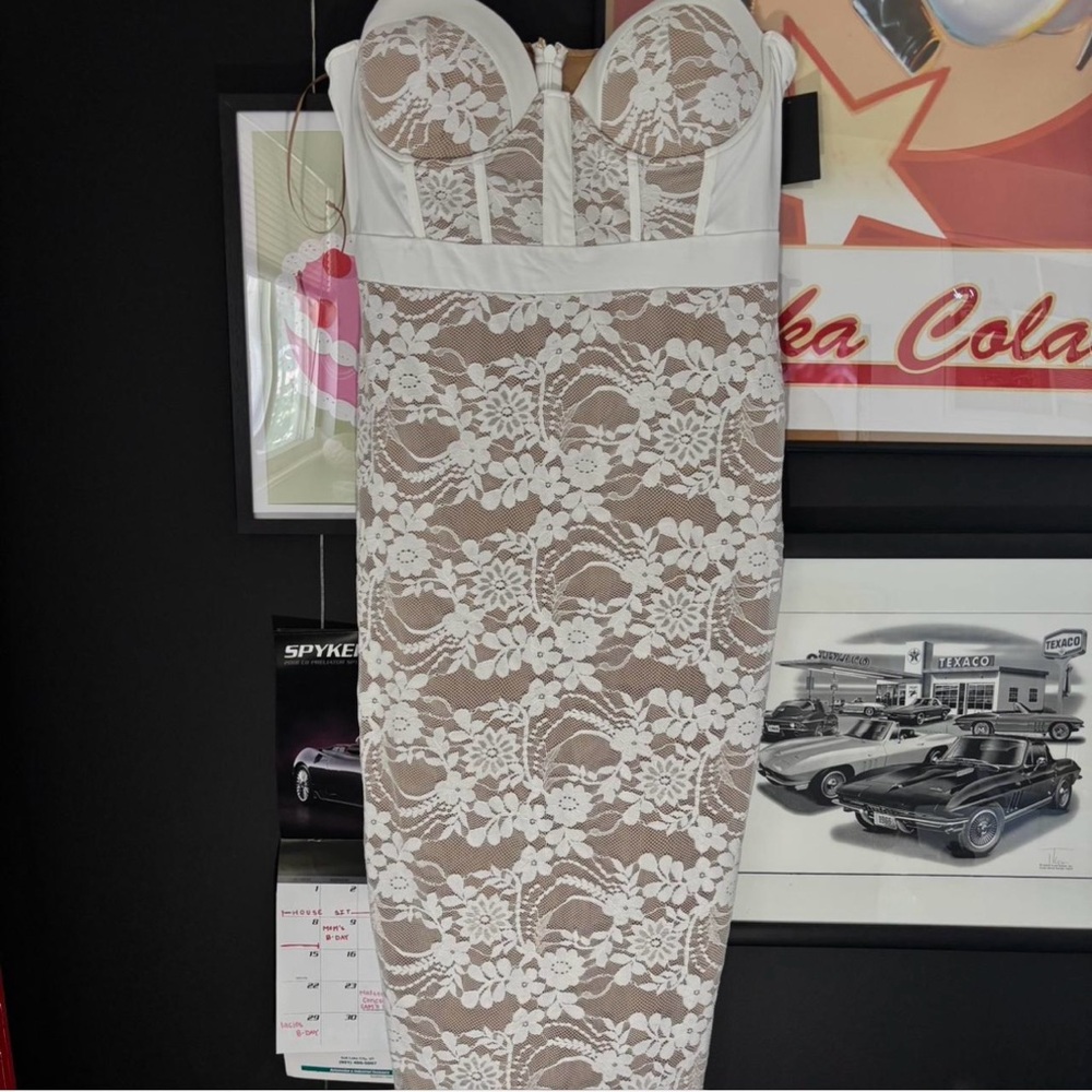 ISO: JLUXLABEL White and Tan Lace Dress
